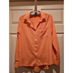 WOMENS VELVET HEART BUTTON DOWN SHIRT Size M. Soft orange.